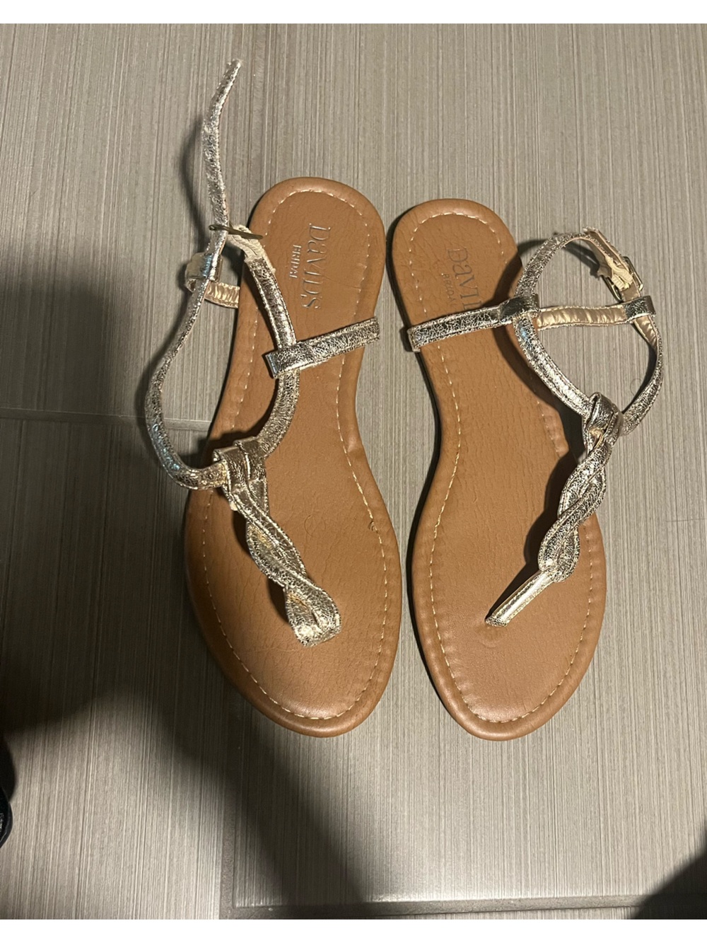 David's Bridal Metallic Gold Braided T-Strap Sandals